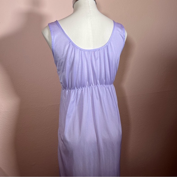 Vintage Retro Pastel Purple Satin Peek A Boo Lace Long Slip dress Night Gown - Picture 8 of 15